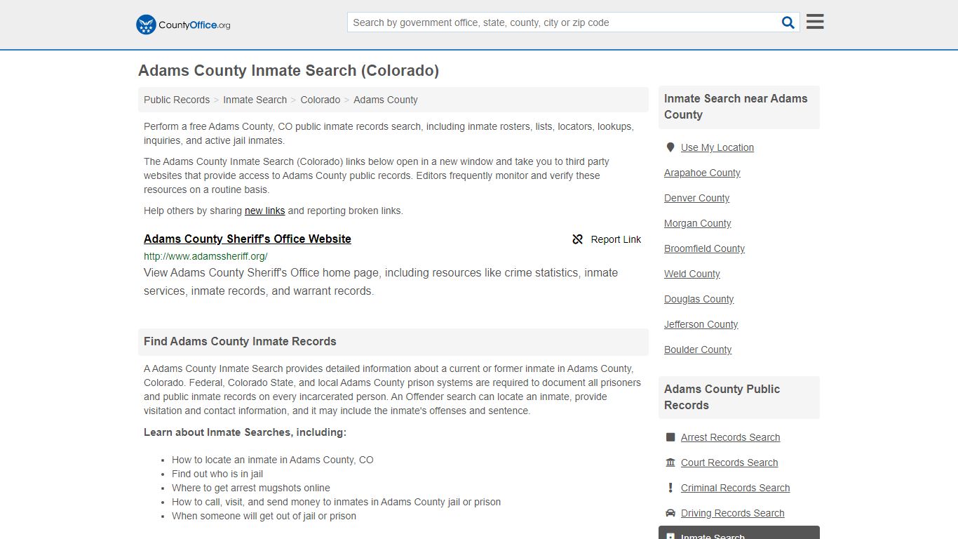 Adams County Inmate Search (Colorado) - County Office